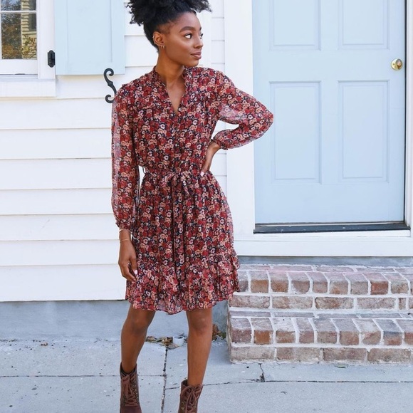 Shoshanna Dresses & Skirts - Shoshanna- Carlisle Mini Dress in Umber Floral Ruffle Hem